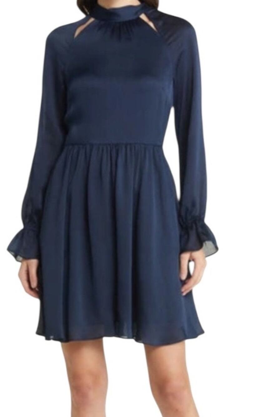 Ted Baker Dress Ryaa High Neck fit flare minidress blue size 1 (US 4)